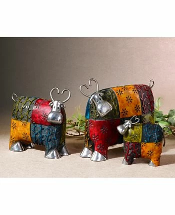 Uttermost Colorful Cows Set Of 3 Metal Figurines 4 Uttermost Colorful Cows Set Of 3 Metal Figurines - Image 2